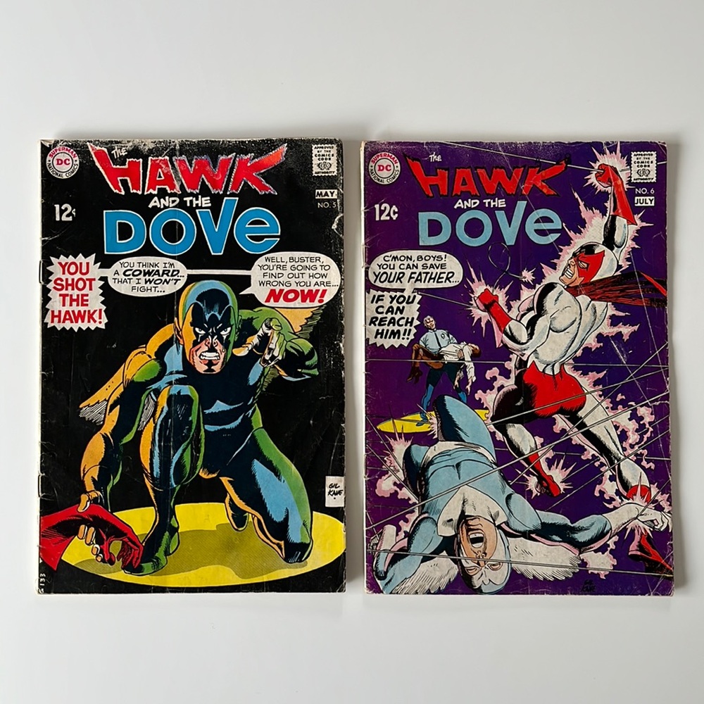 2 COMIC LOT The Hawk and The Dove #5 & #6 1968 DC Comics Vintage Comic Books